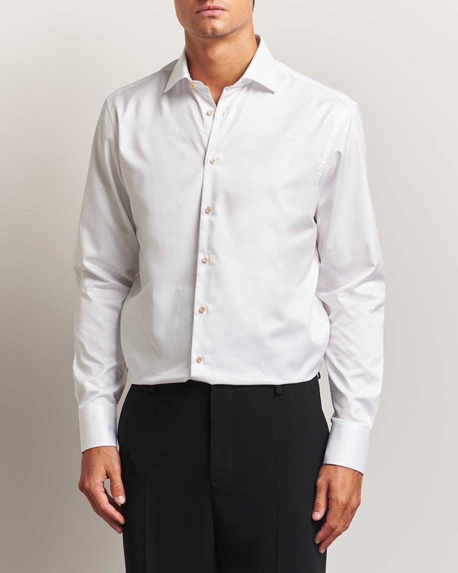 Herren | Hemden | Stenströms | Regular Fit Contrast Cotton Shirt White
