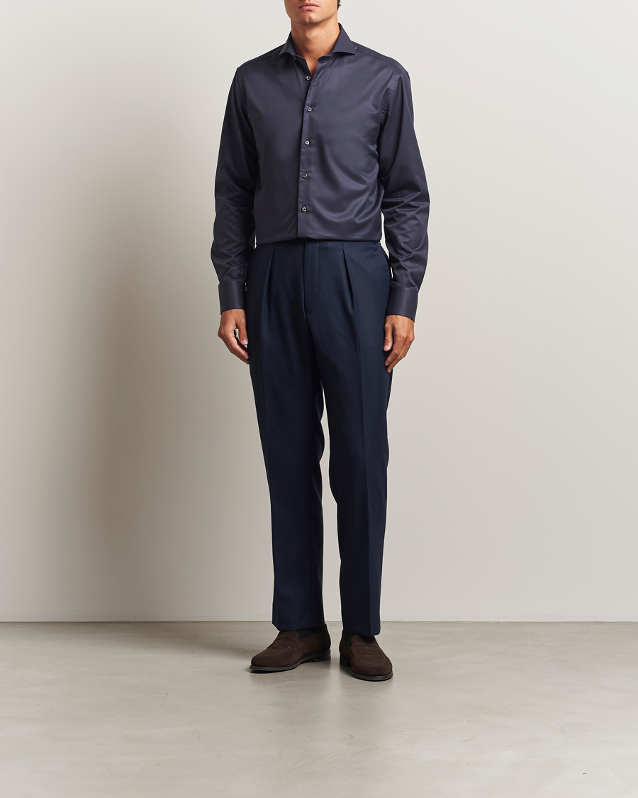Herren | Hemden | Stenströms | Regular Fit Extreme Cut Away Shirt Navy