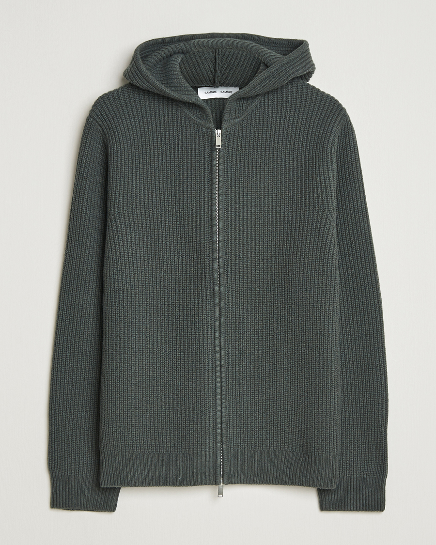 Herren | Pullover | Samsøe Samsøe | Isak Heavy Knitted Full Zip Hoodie Dark Evergreen