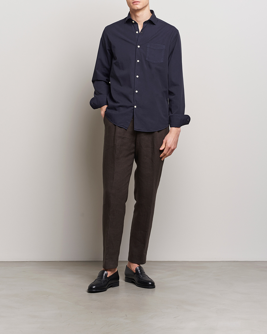 Herren | Hemden | Oscar Jacobson | Reg Fit Wide Spread Collar Twill Night Blue
