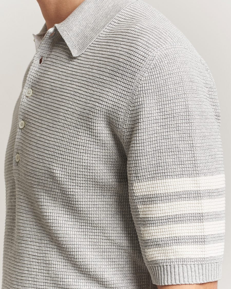 Herren | Poloshirts | Thom Browne | Textured 4 Bar Knitted Polo Light Grey