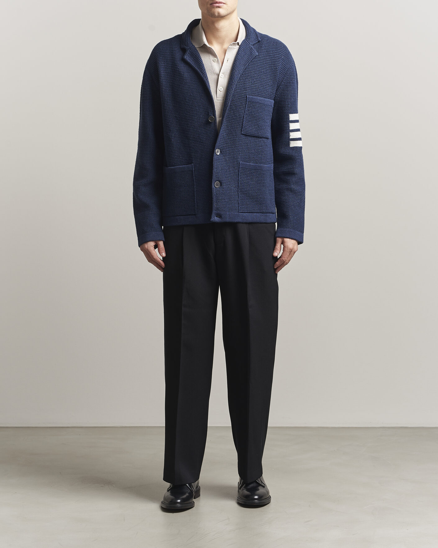 Herren | Pullover | Thom Browne | Textured 4 Bar Cardigan Jacket Navy