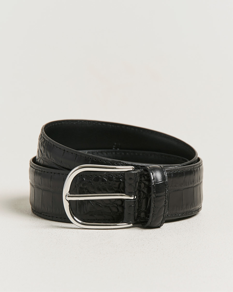 Herren | Neu im Onlineshop | Anderson's | Embossed 3,5cm Leather Belt Black