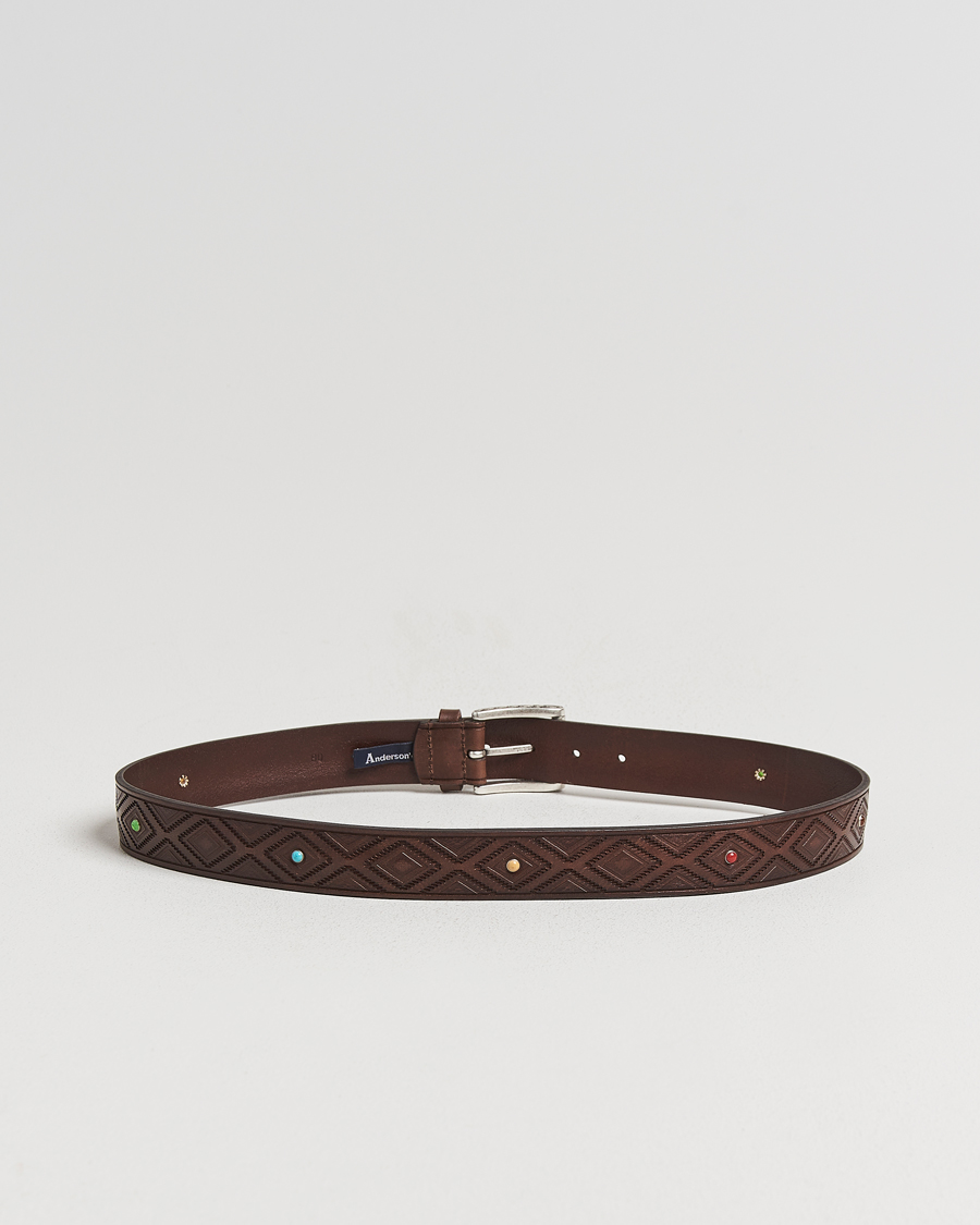 Herren | Gürtel | Anderson's | Diamond Pattern Western 3,5cm Belt Brown