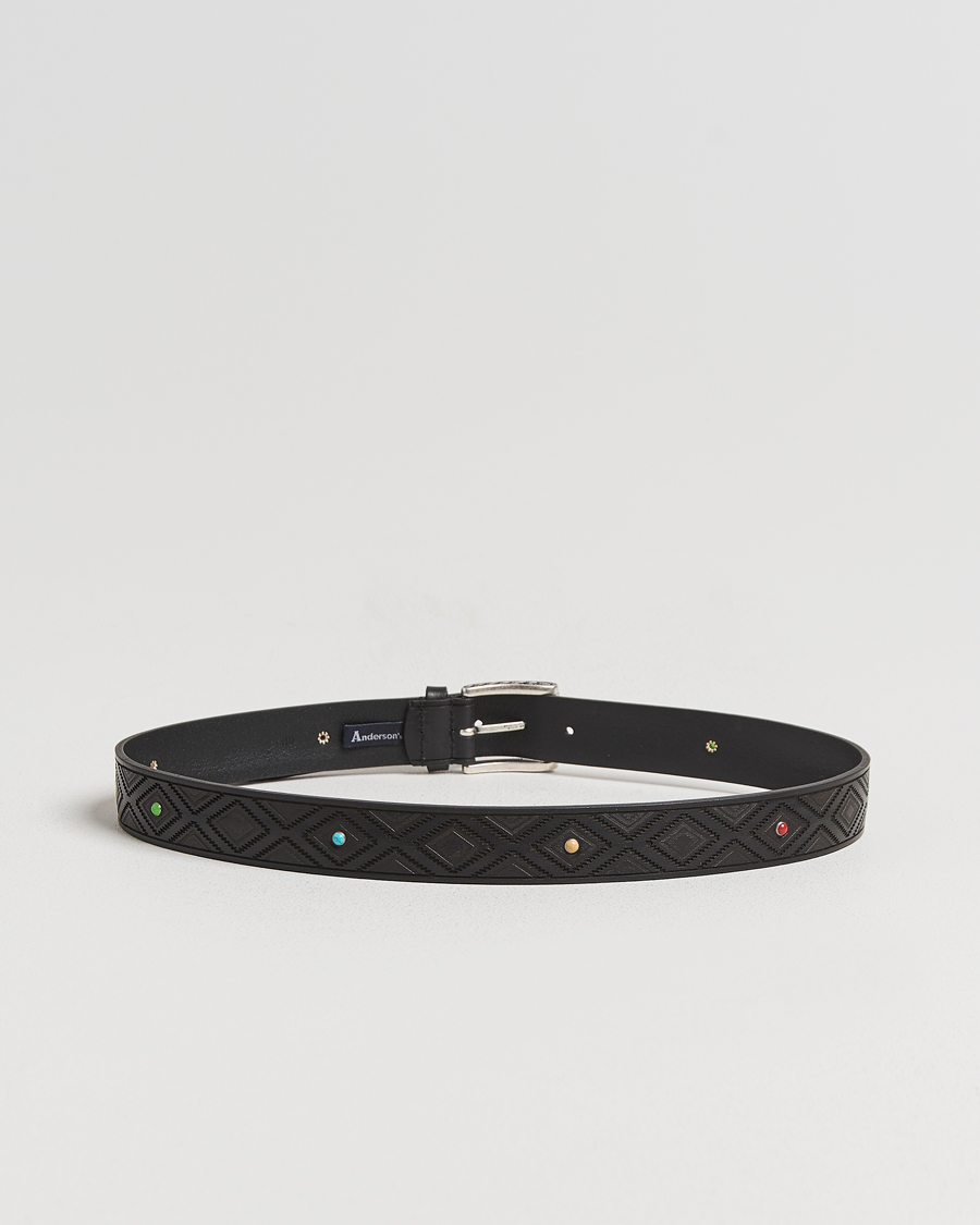 Herren | Gürtel | Anderson's | Diamond Pattern Western 3,5cm Belt Black