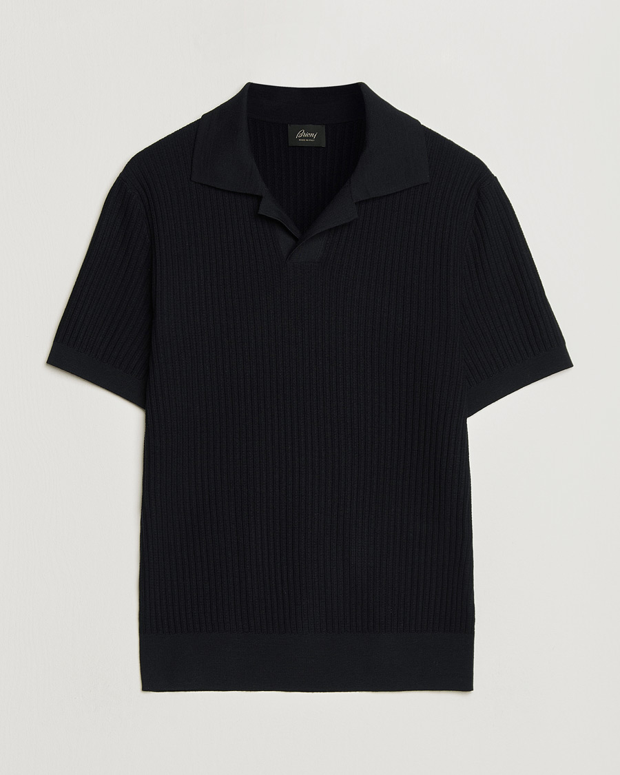 Herren | Pullover | Brioni | Knitted Rib Wool Polo Navy