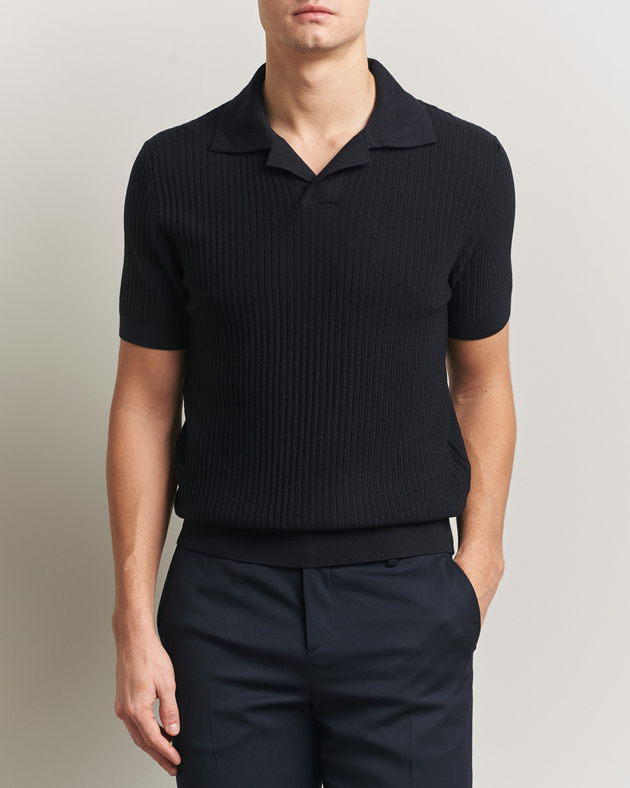 Herren | Pullover | Brioni | Knitted Rib Wool Polo Navy
