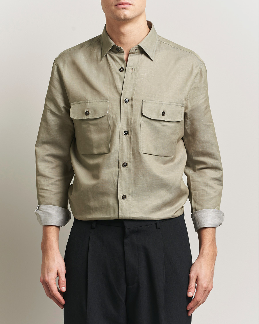 Herren | Hemden | Brioni | Cotton/Linen Overshirt Olive