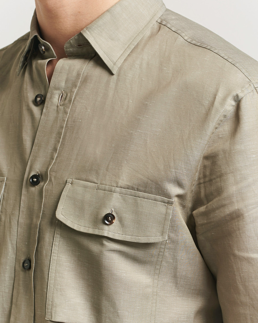 Herren | Hemden | Brioni | Cotton/Linen Overshirt Olive
