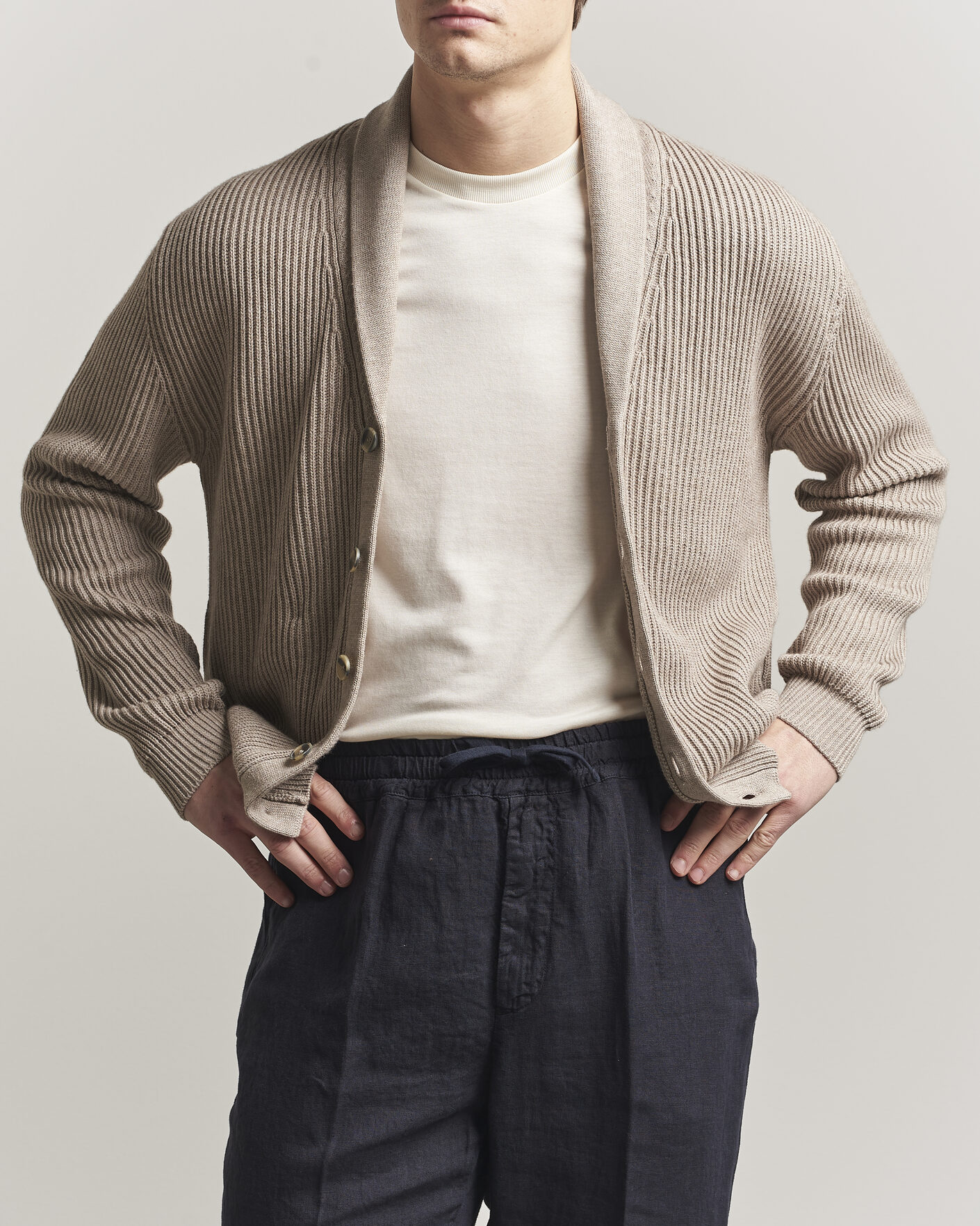 Herren | Pullover | Altea | Cotton/Cashmere Shawl Cardigan Taupe