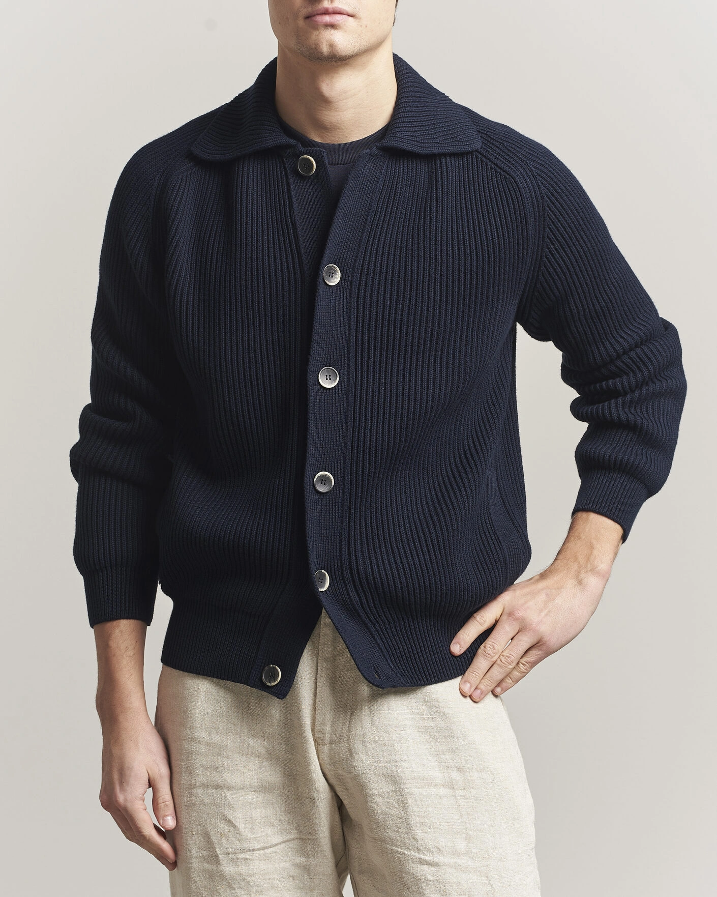 Herren | Pullover | Altea | Cotton Rib Cardigan Jacket Navy