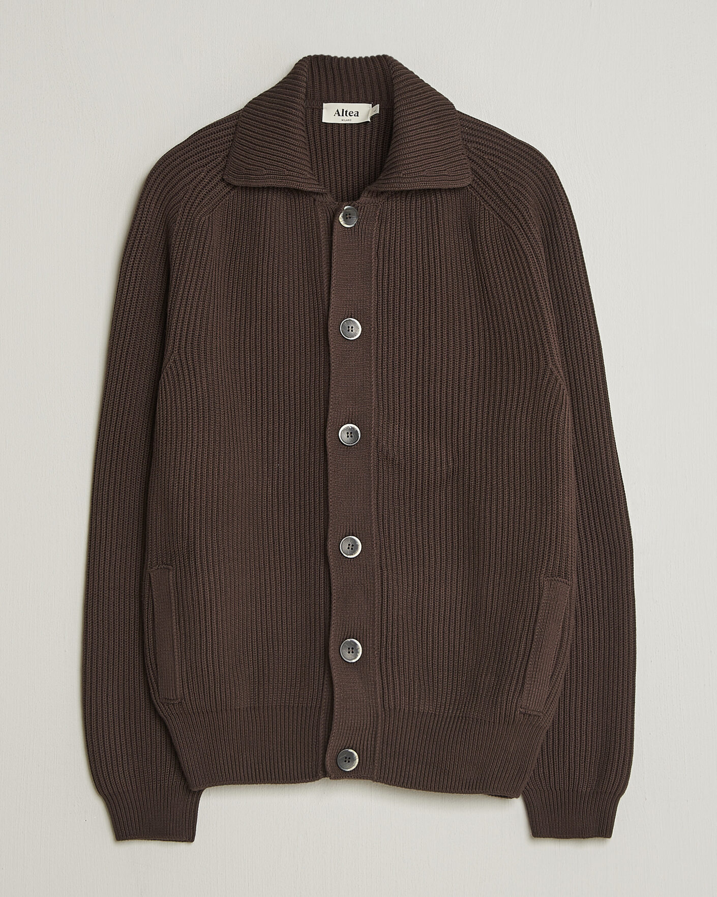 Herren | Pullover | Altea | Cotton Rib Cardigan Jacket Dark Brown