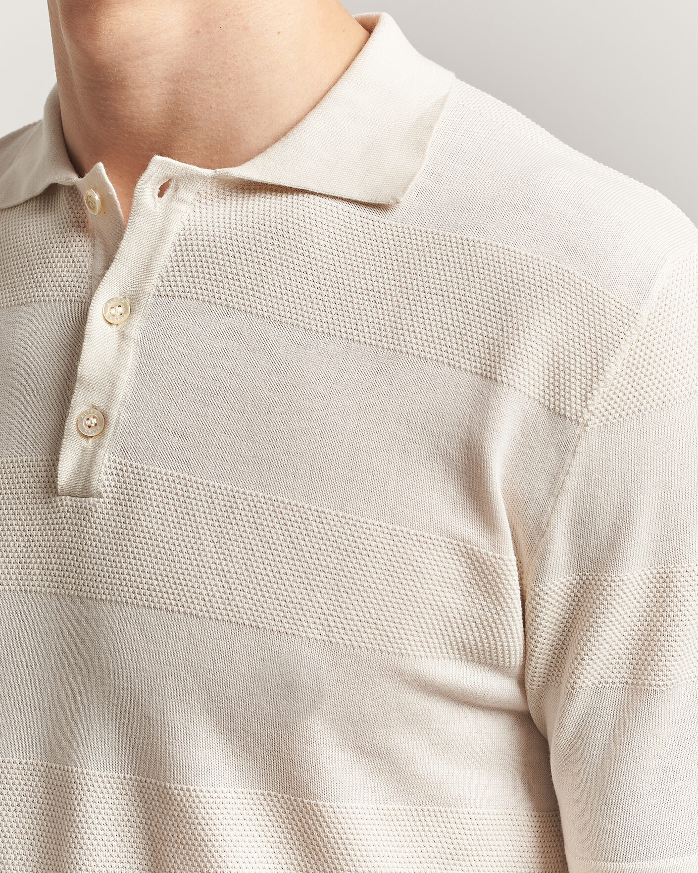 Herren | Poloshirts | Altea | Block Stripe Knitted Polo Off White
