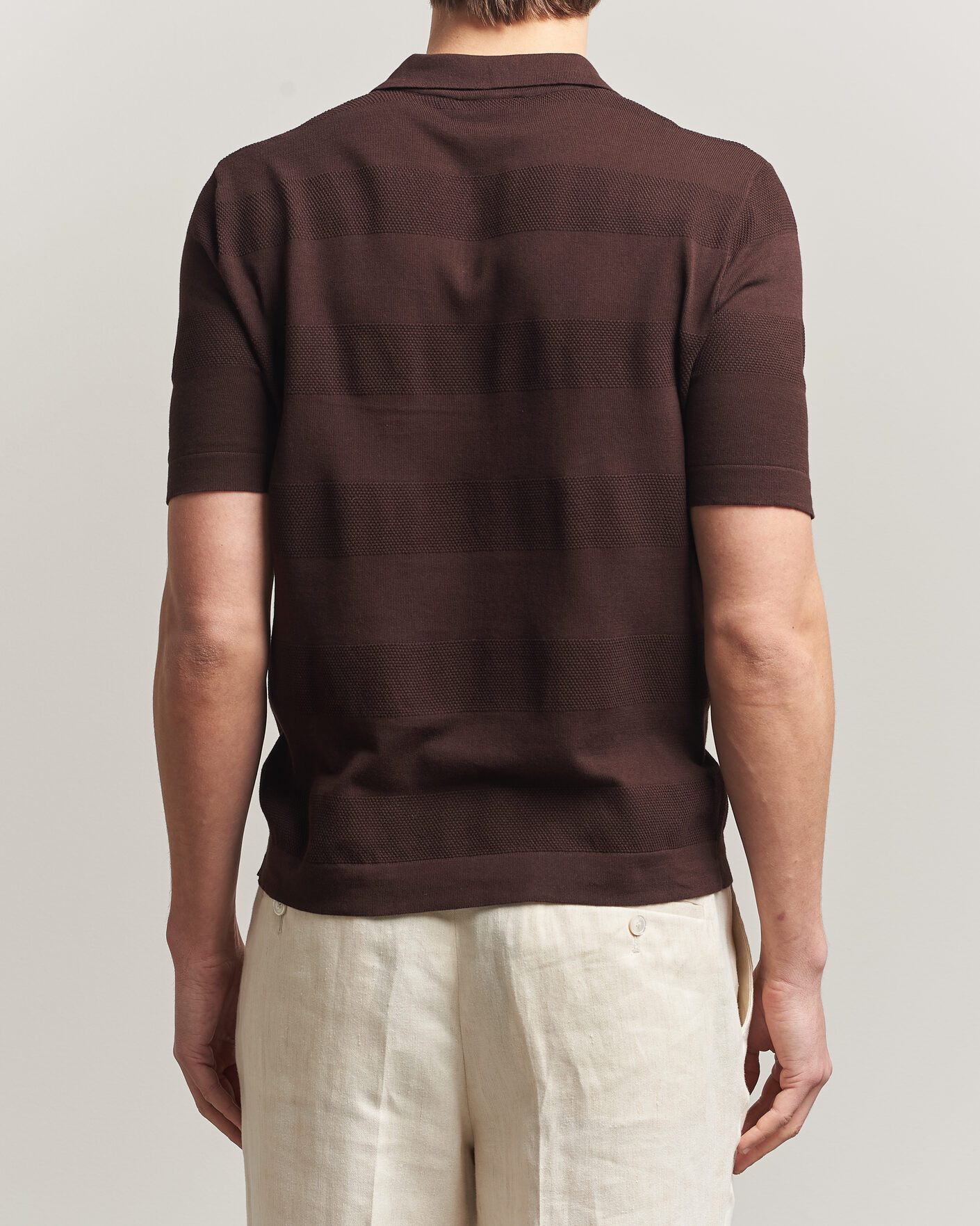 Herren | Poloshirts | Altea | Block Stripe Knitted Polo Dark Brown