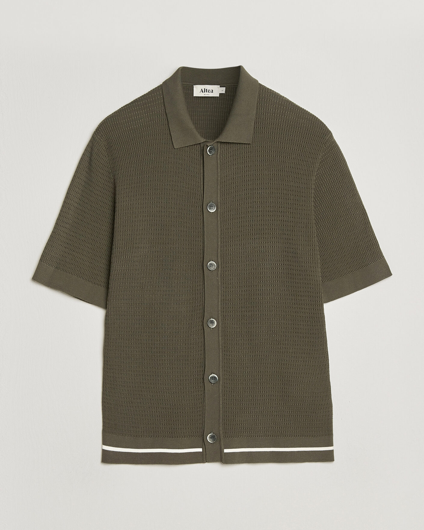 Herren | Hemden | Altea | Bamboo Stitch Knitted Camp Shirt Dark Green