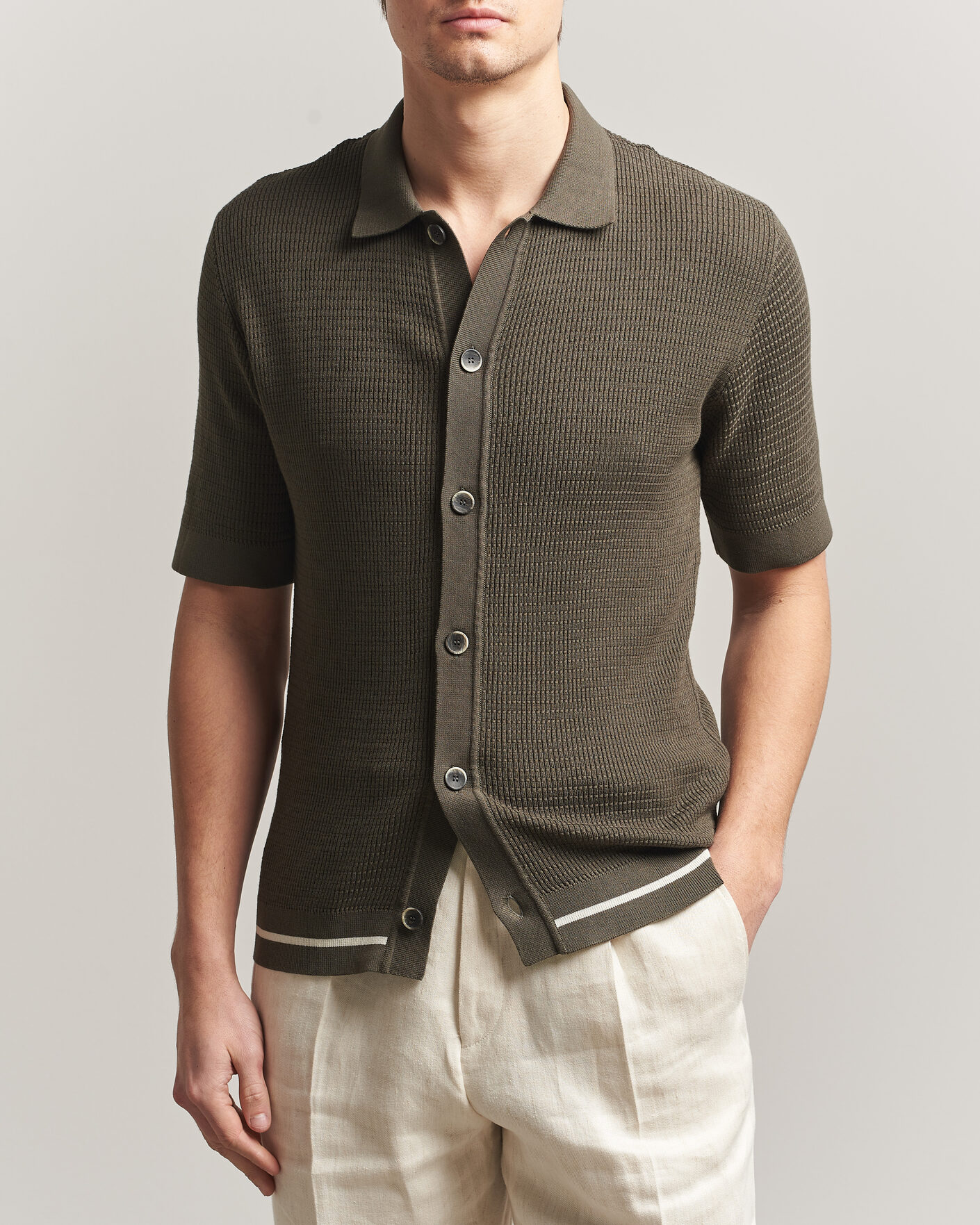 Herren | Hemden | Altea | Bamboo Stitch Knitted Camp Shirt Dark Green