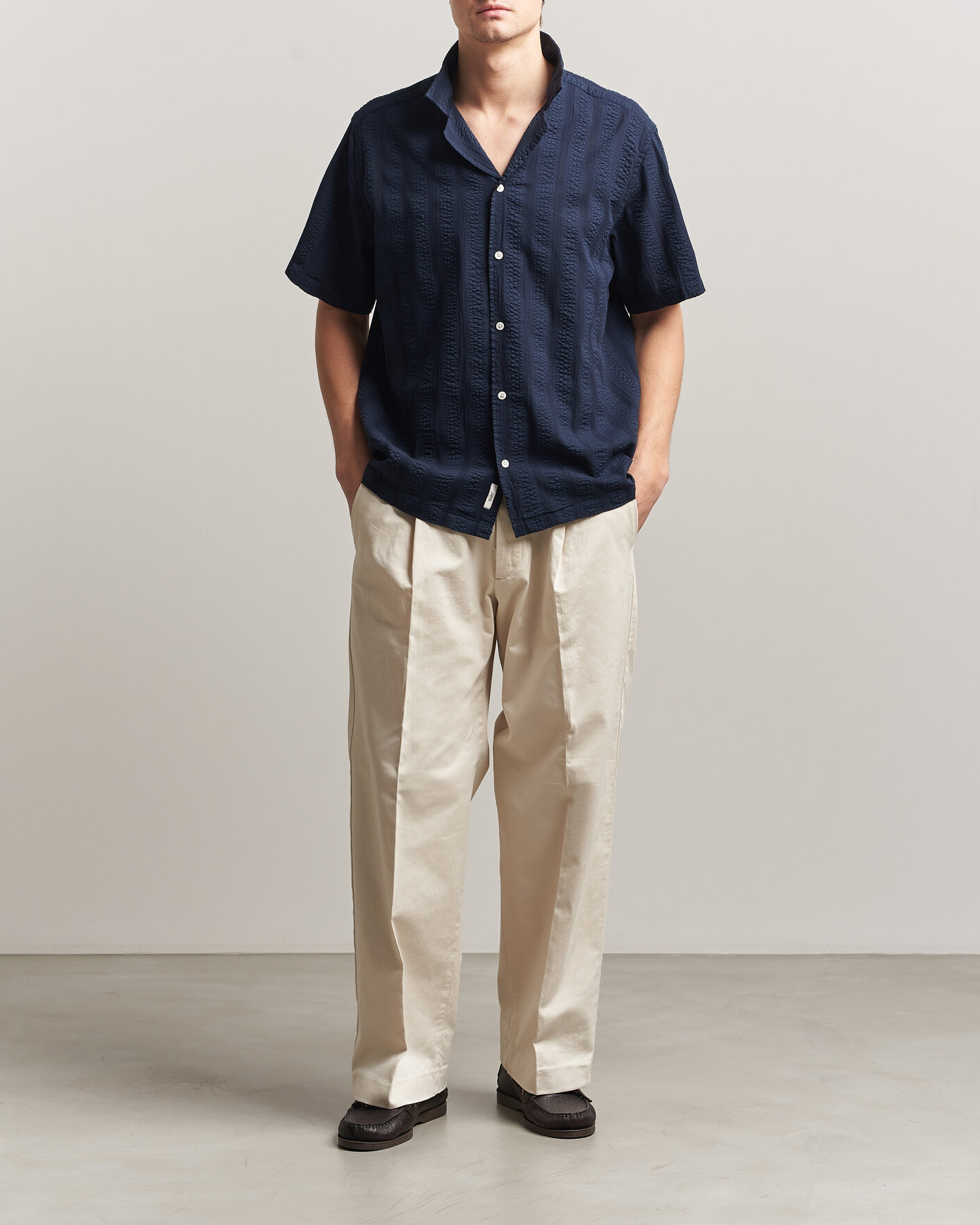Herren | Hemden | Forét | Peer Jacquard Stripe Regular Fit SS Shirt Navy