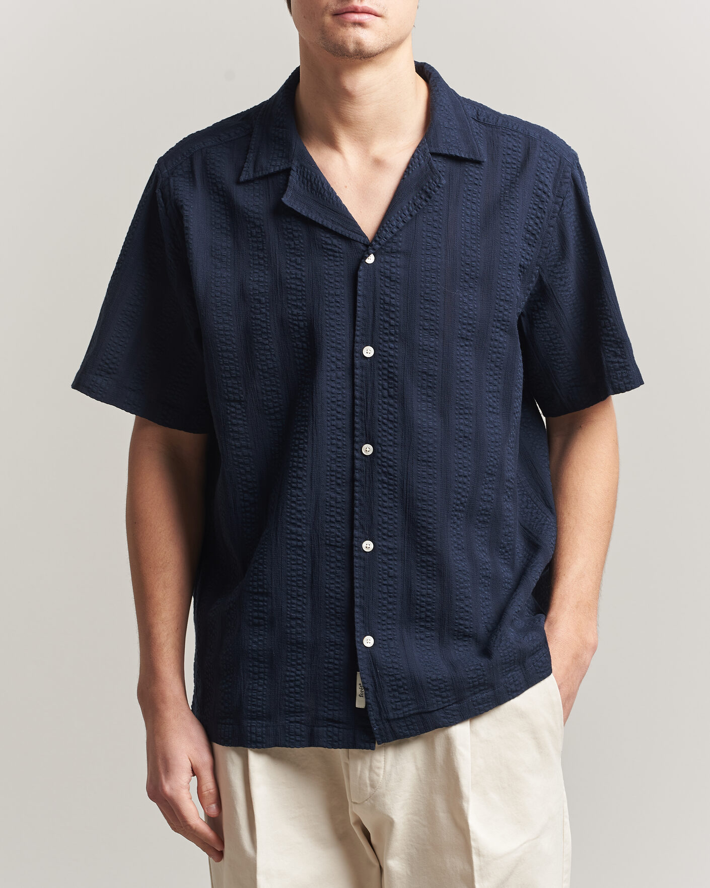 Herren | Hemden | Forét | Peer Jacquard Stripe Regular Fit SS Shirt Navy