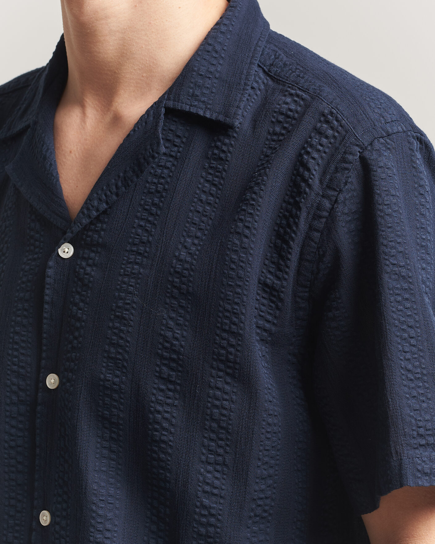 Herren | Hemden | Forét | Peer Jacquard Stripe Regular Fit SS Shirt Navy