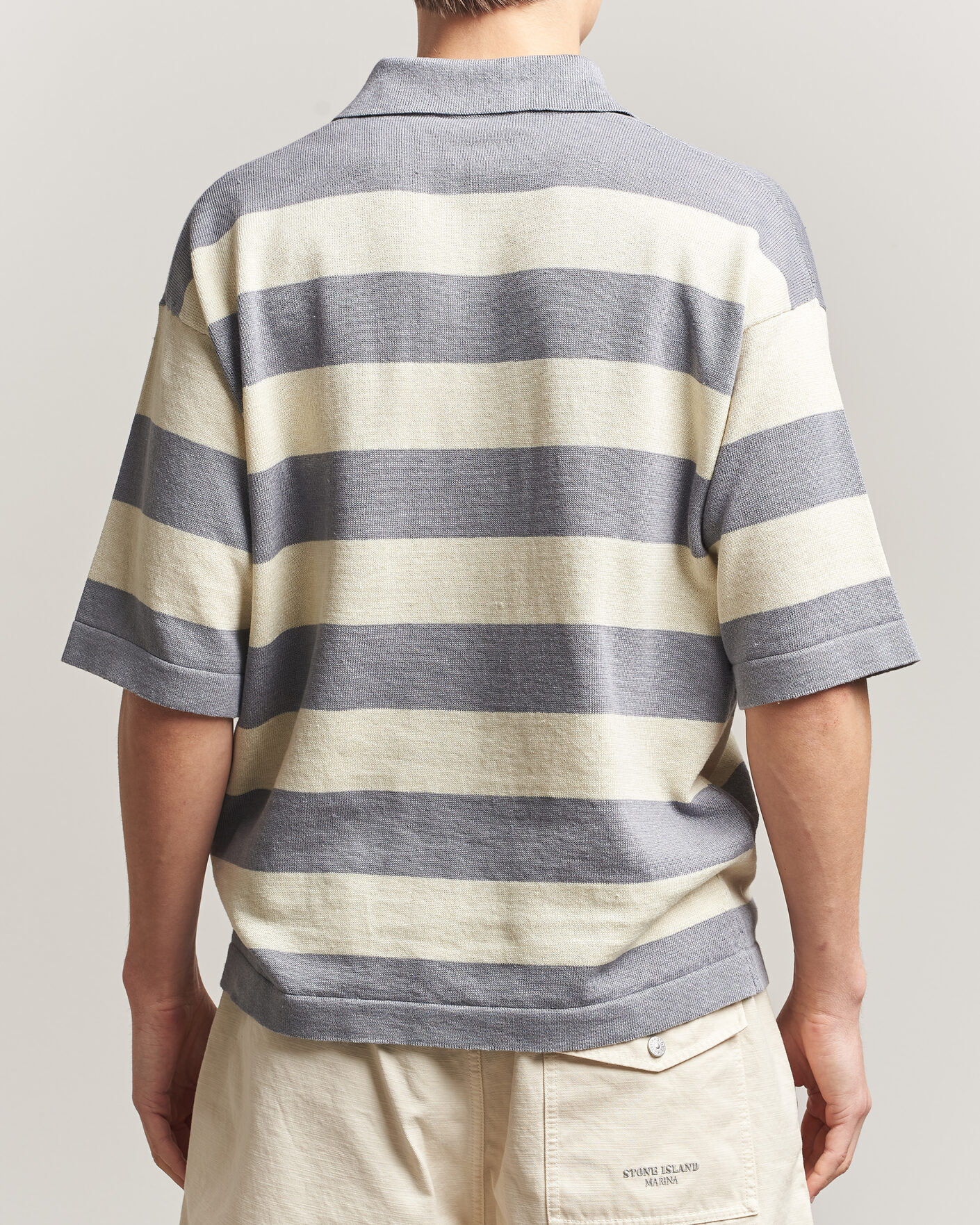 Herren | Poloshirts | Stone Island | Marina Knitted  Cotton/Linen Polo Ivory Melange