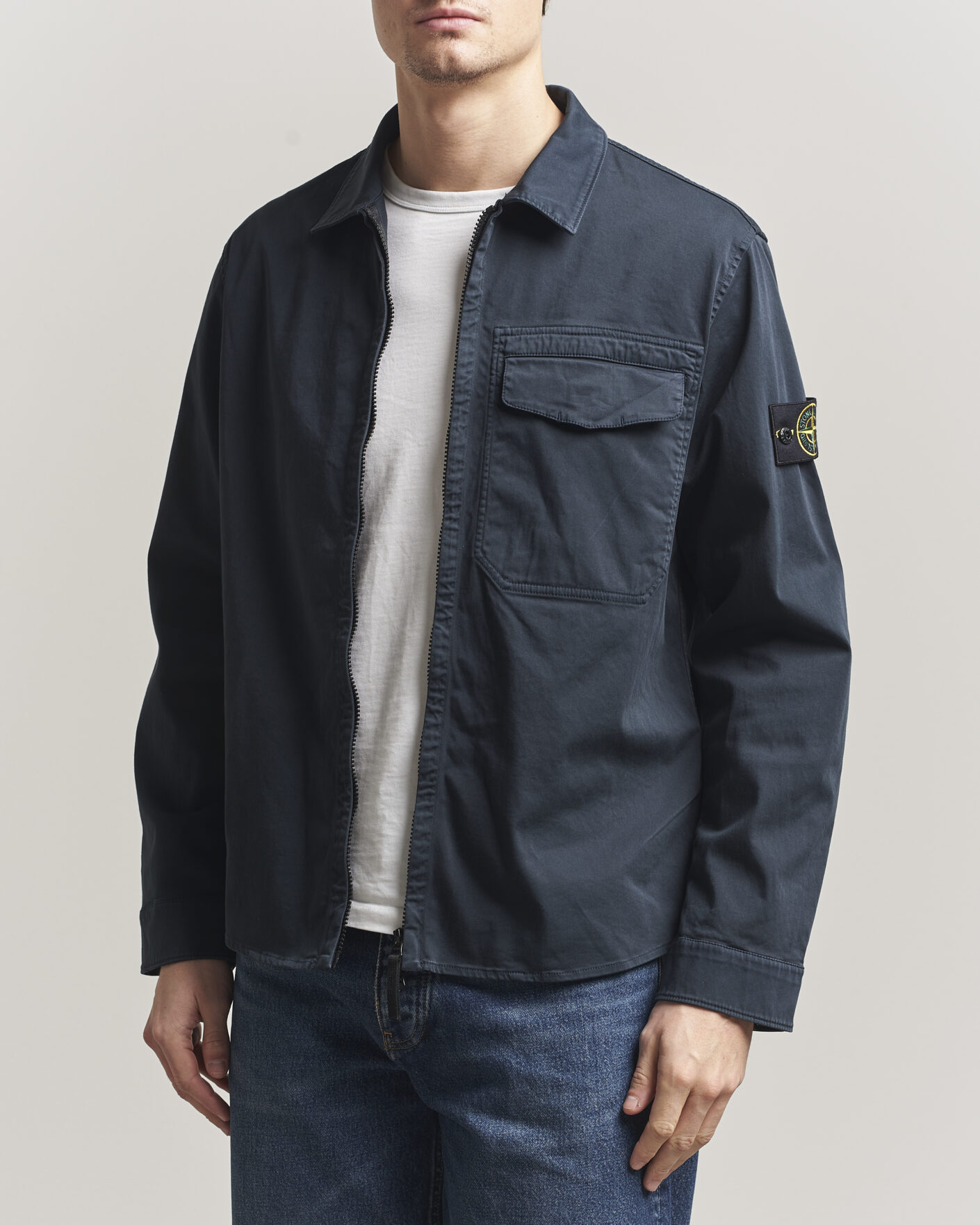Herren | Hemden | Stone Island | Cotton Stretch Zip Overshirt Navy
