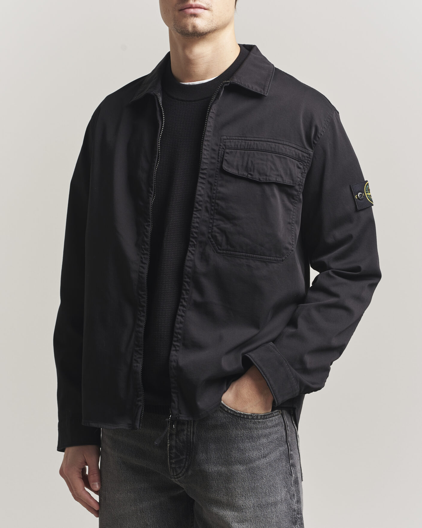Herren | Hemden | Stone Island | Cotton Stretch Zip Overshirt Black