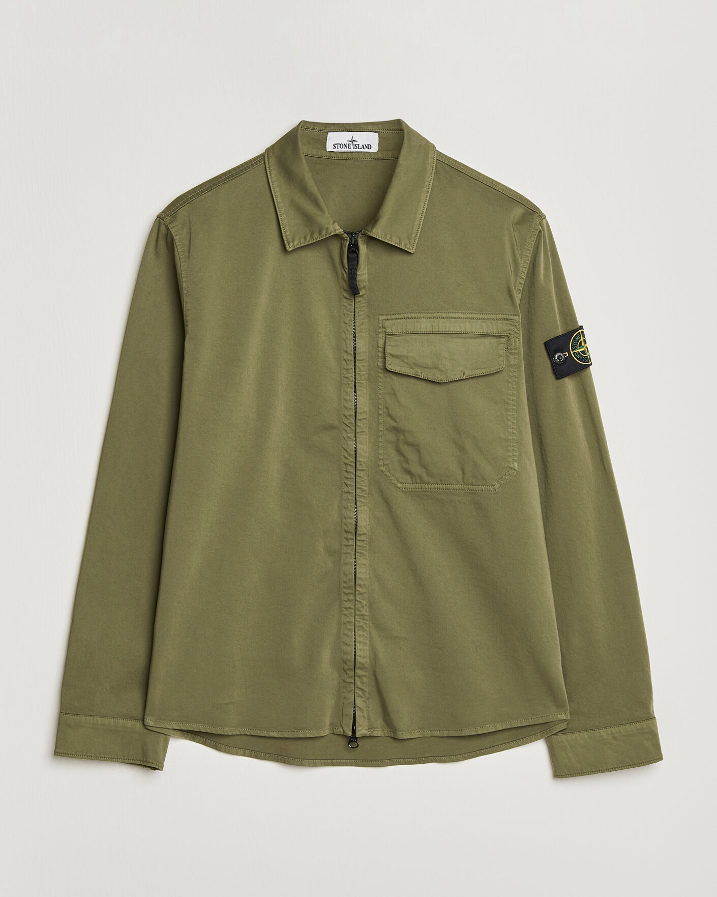 Herren | Hemden | Stone Island | Cotton Stretch Zip Overshirt Military Green