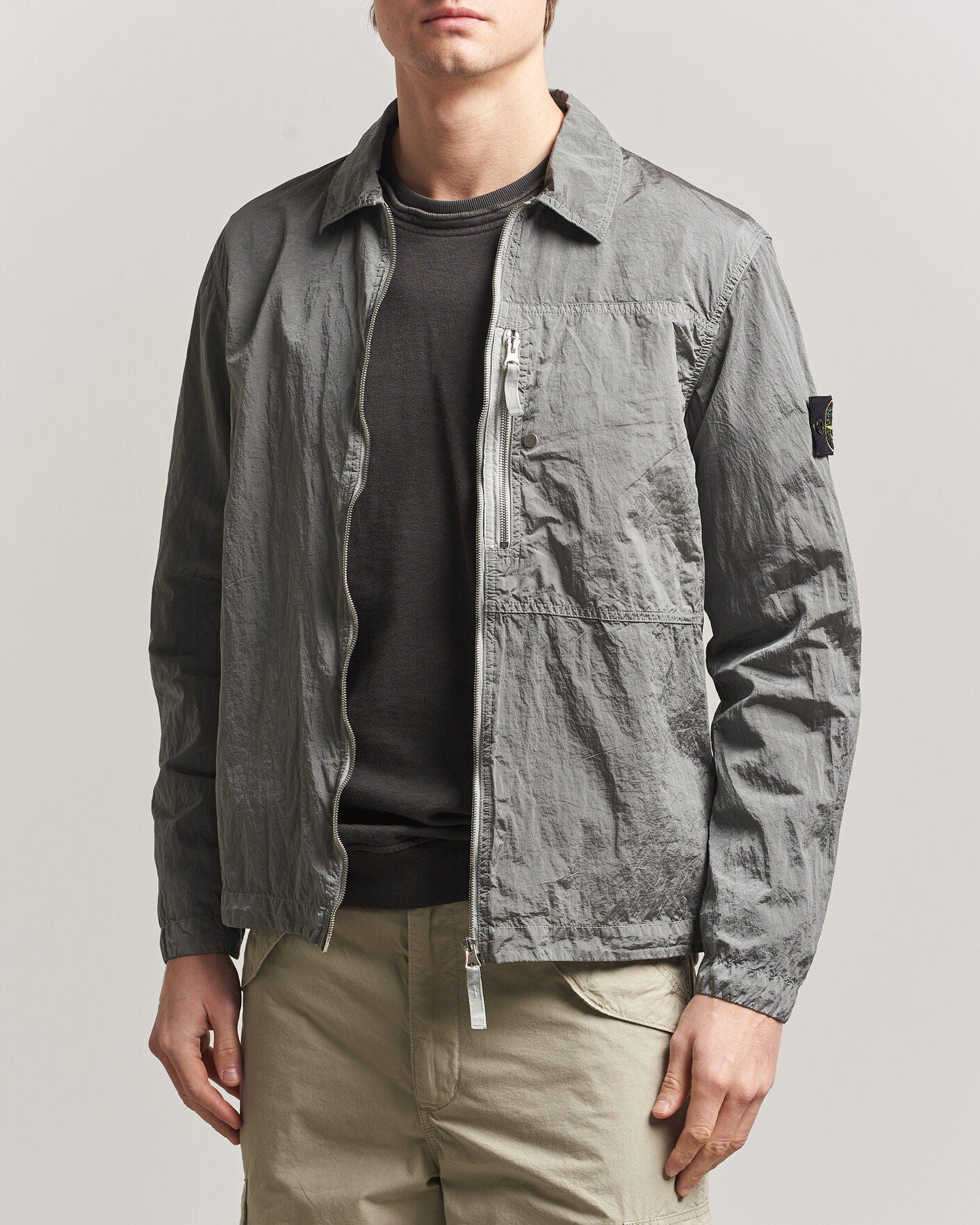 Herren | Hemden | Stone Island | Nylon Metal Zip Overshirt Pearl Grey