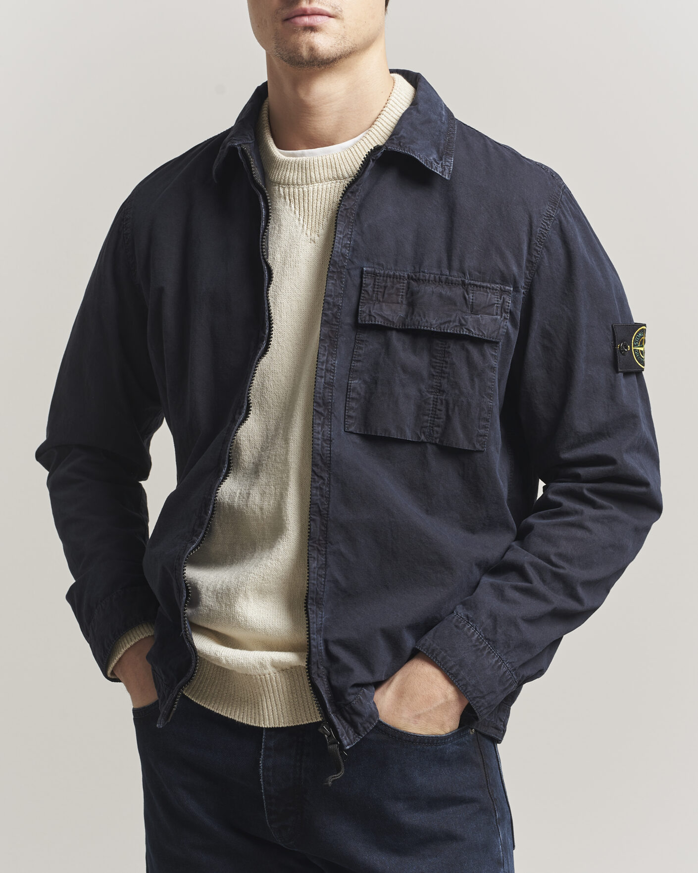 Herren | Hemden | Stone Island | Brushed Cotton Canvas Zip Overshirt Navy
