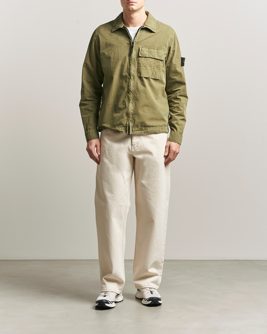 Herren | Hemden | Stone Island | Brushed Cotton Canvas Zip Overshirt Military Green