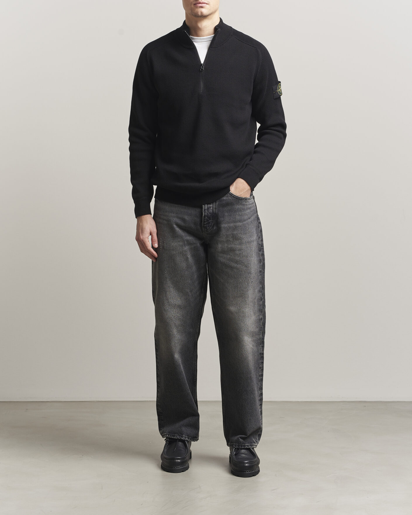 Herren | Pullover | Stone Island | Ribbed Soft Organic Cotton Half Zip Black