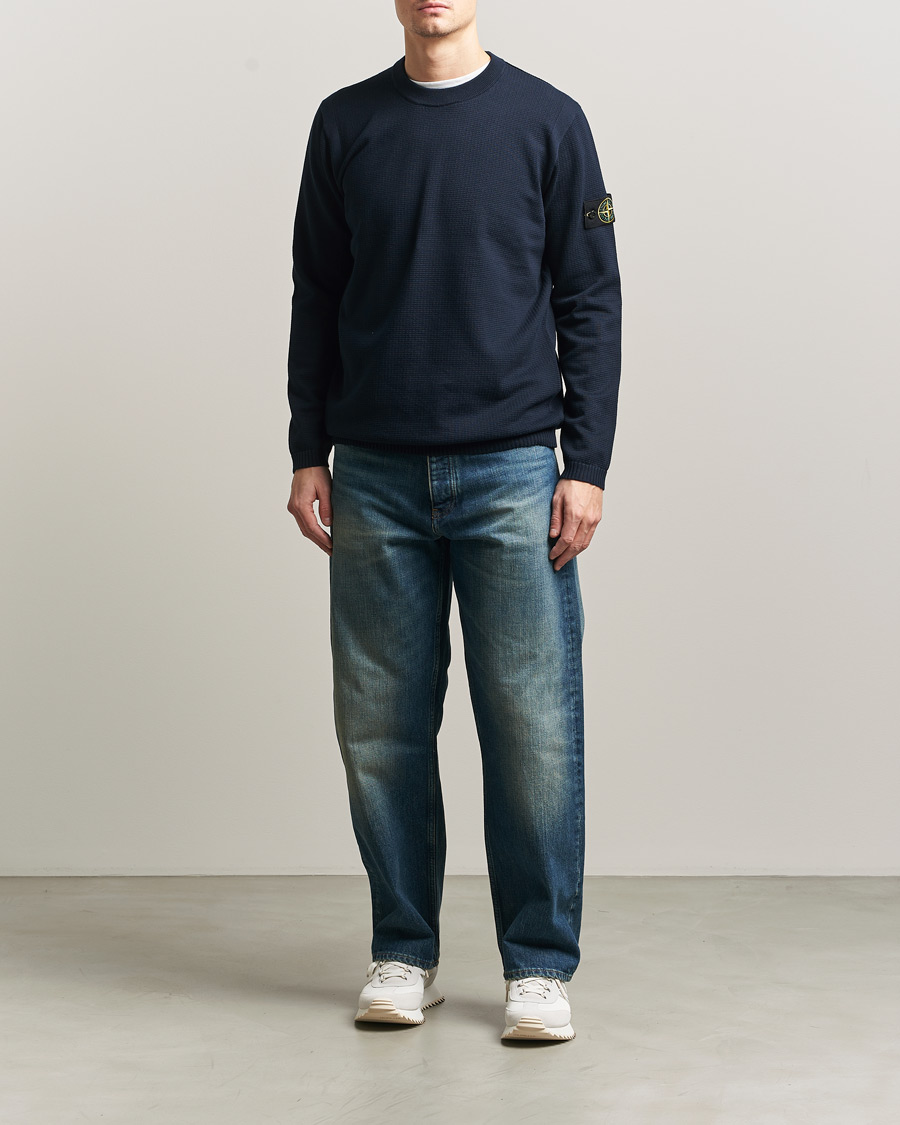 Herren | Pullover | Stone Island | Micro Stitch Soft Organic Cotton Crewneck Navy