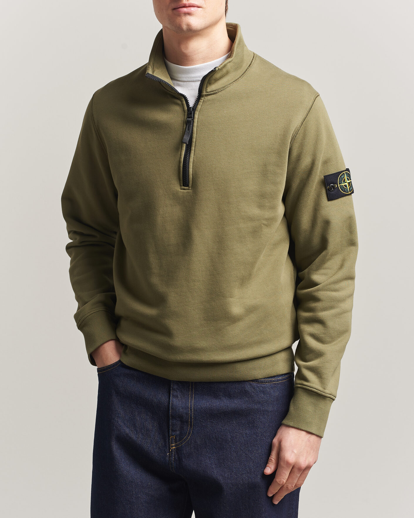 Herren | Pullover | Stone Island | Garment Dyed Fleece Half Zip Military Green