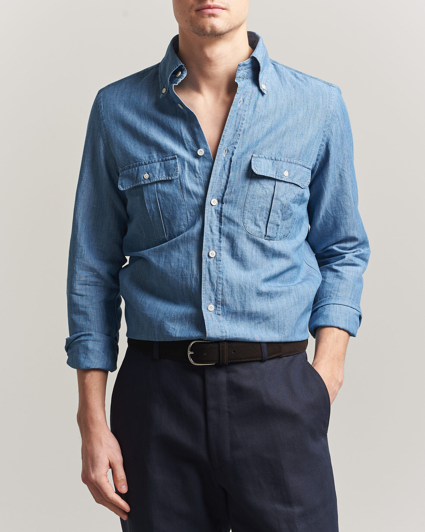 Herren | Hemden | Finamore Napoli | Double Pocket Overshirt Light Blue