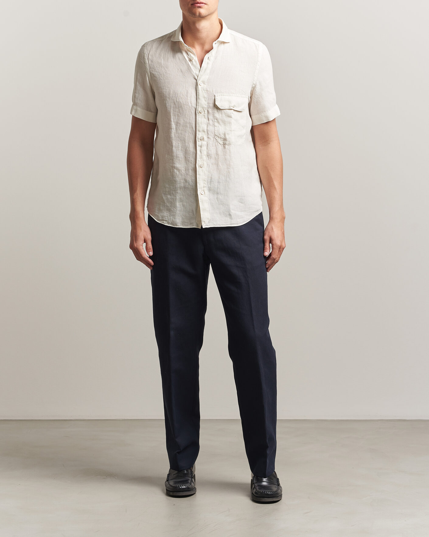 Herren | Hemden | Finamore Napoli | Linen Short Sleeve Sport Shirt Off White