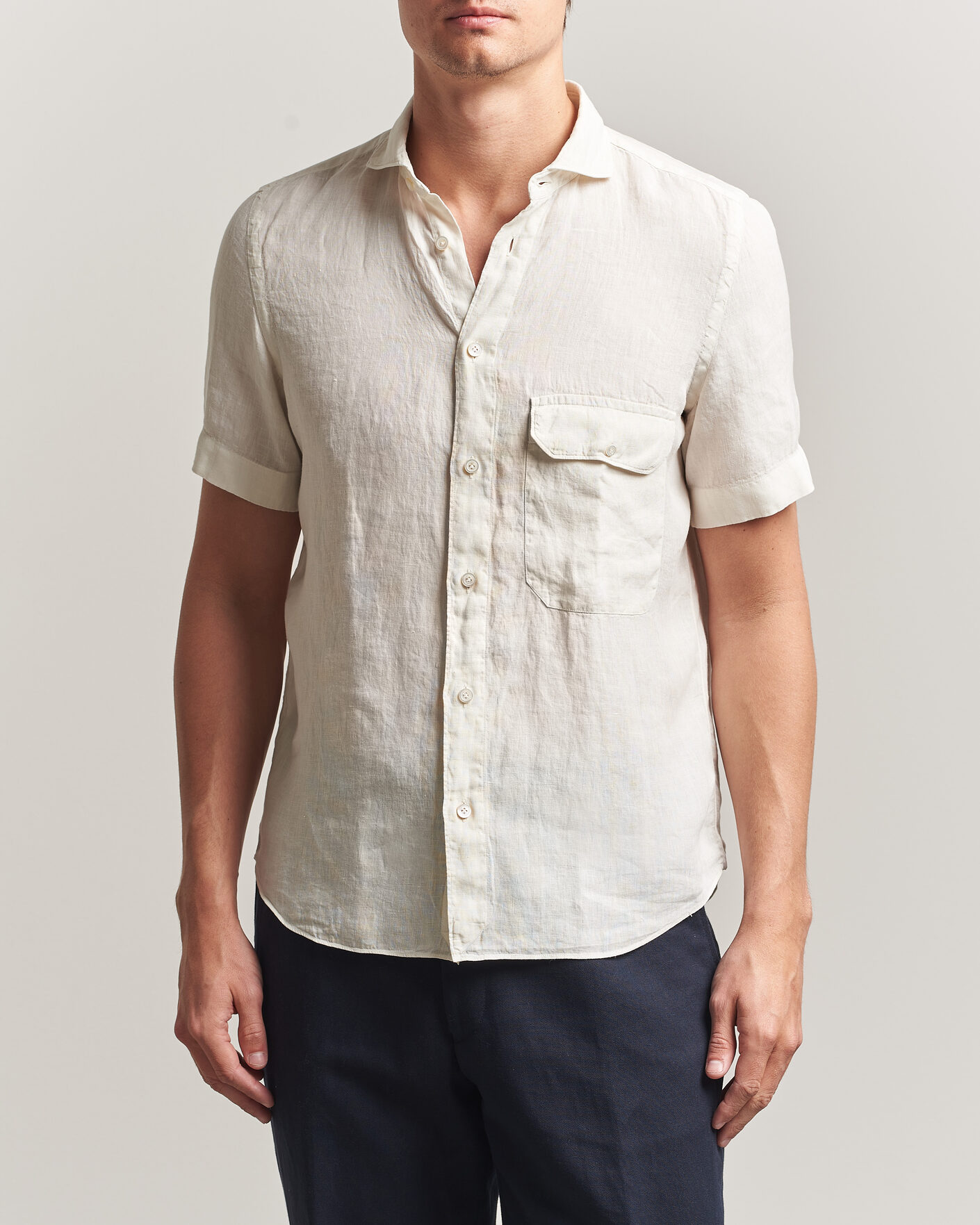 Herren | Hemden | Finamore Napoli | Linen Short Sleeve Sport Shirt Off White