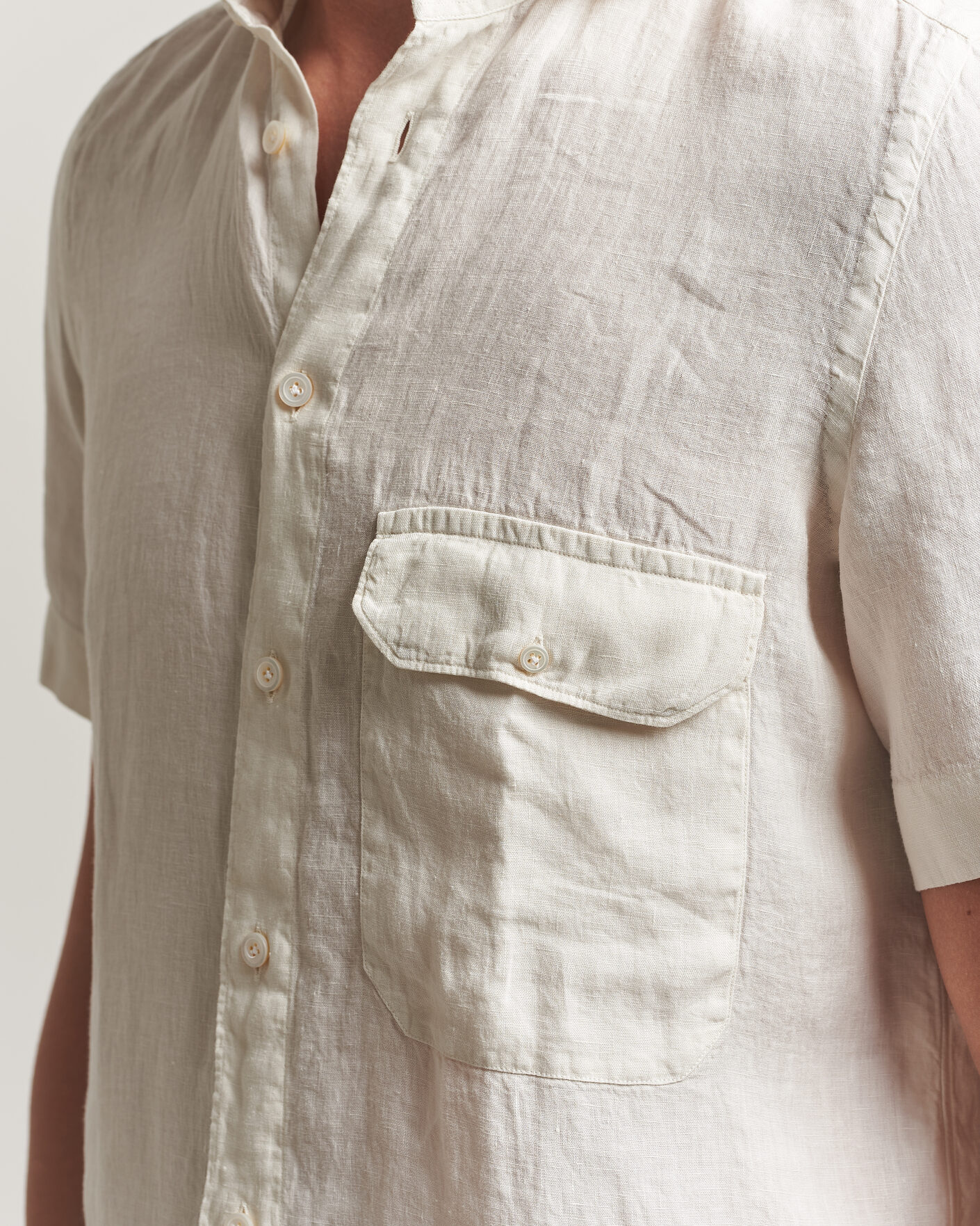 Herren | Hemden | Finamore Napoli | Linen Short Sleeve Sport Shirt Off White