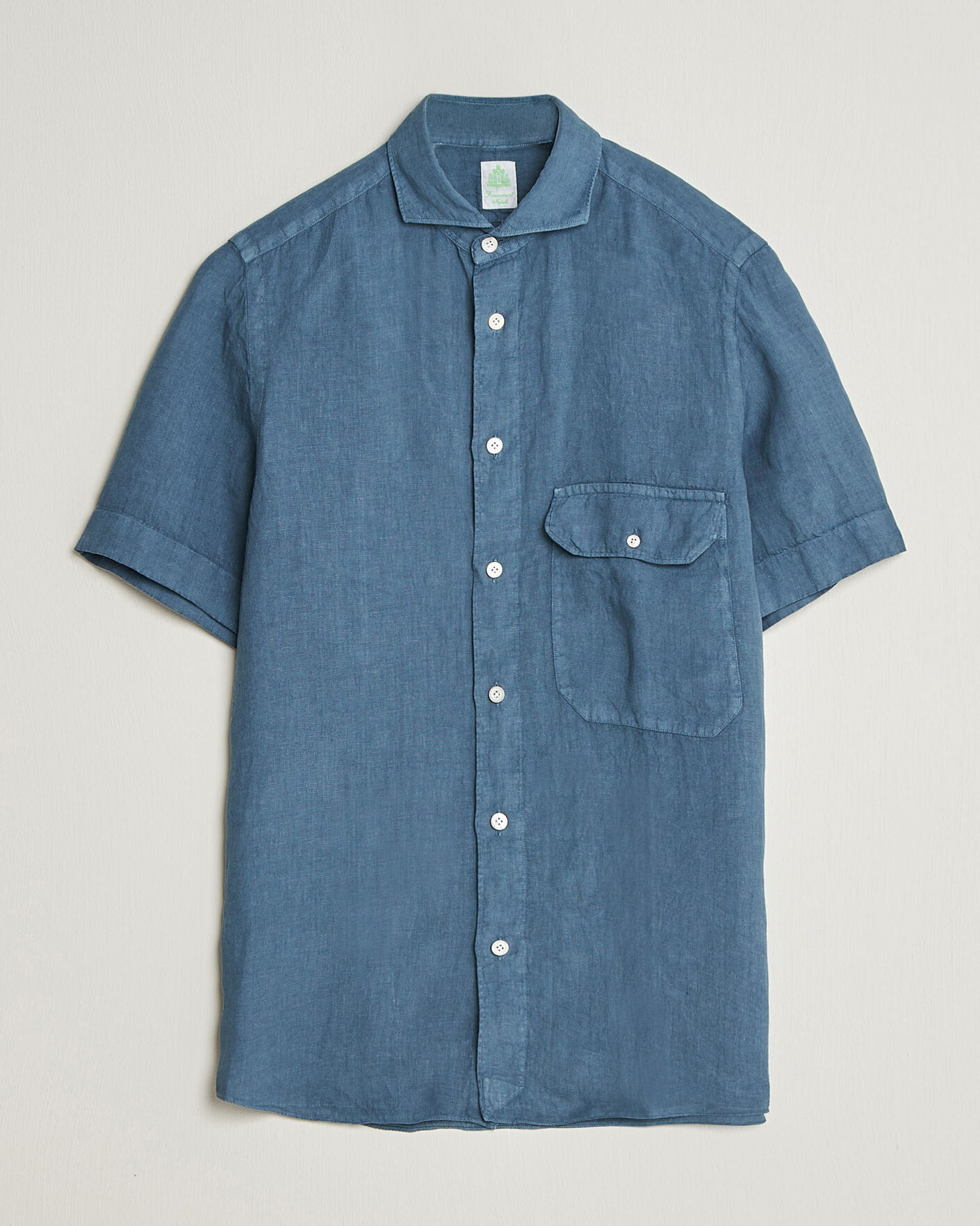 Herren | Hemden | Finamore Napoli | Linen Short Sleeve Sport Shirt Dark Blue