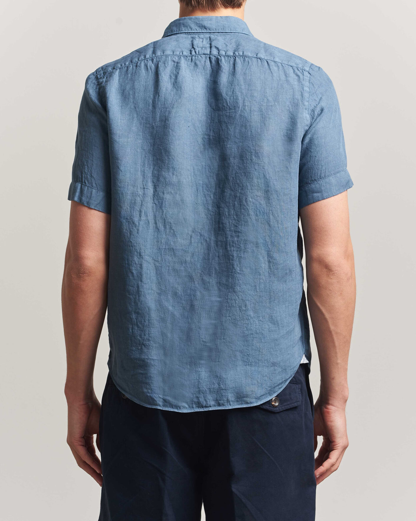 Herren | Hemden | Finamore Napoli | Linen Short Sleeve Sport Shirt Dark Blue