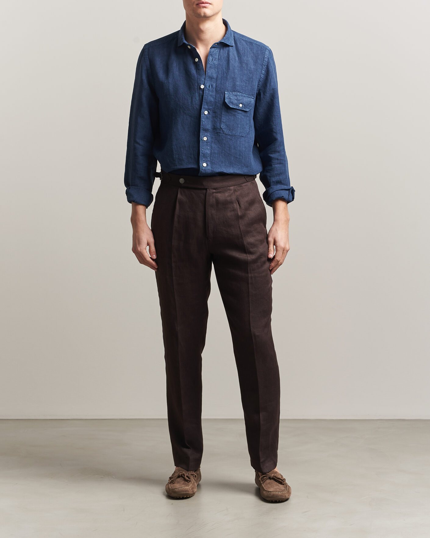 Herren | Hemden | Finamore Napoli | Salina Garment Dyed Linen Overshirt Navy