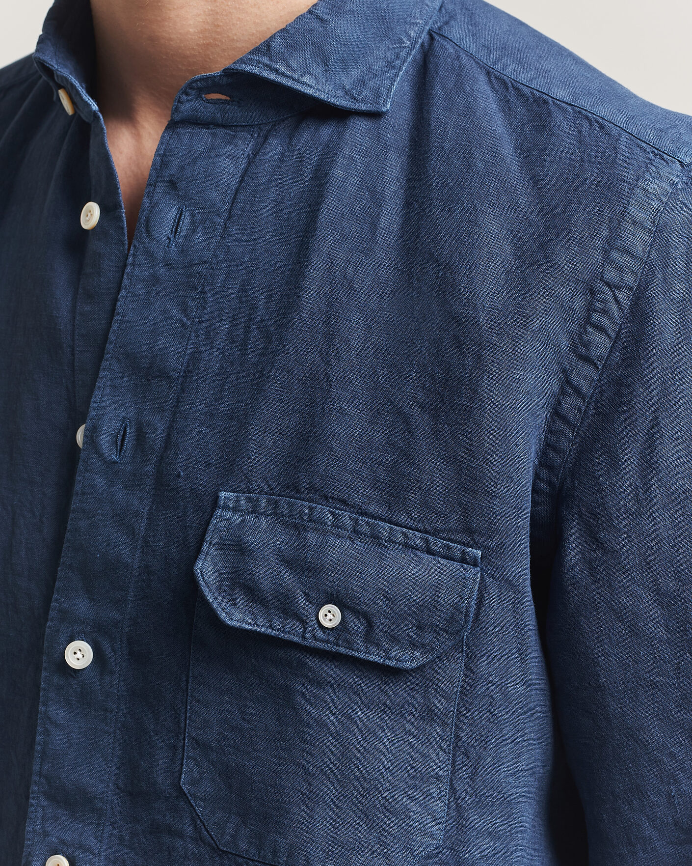 Herren | Hemden | Finamore Napoli | Salina Garment Dyed Linen Overshirt Navy