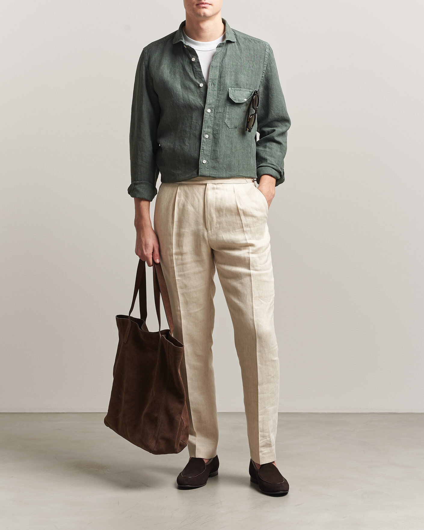 Herren | Hemden | Finamore Napoli | Salina Garment Dyed Linen Overshirt Dark Green