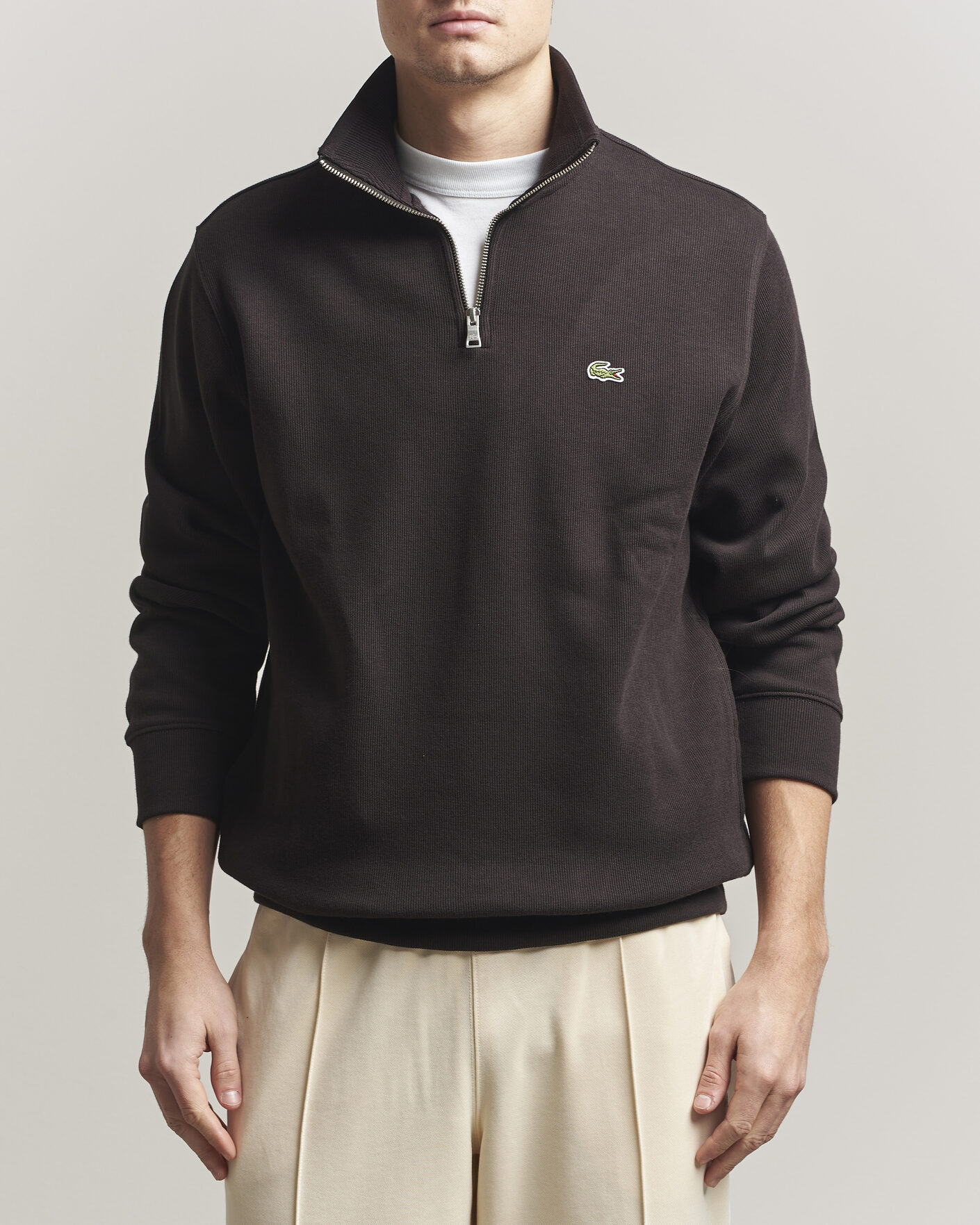 Herren | Pullover | Lacoste | Rib Interlock Half Zip Buffle Brown