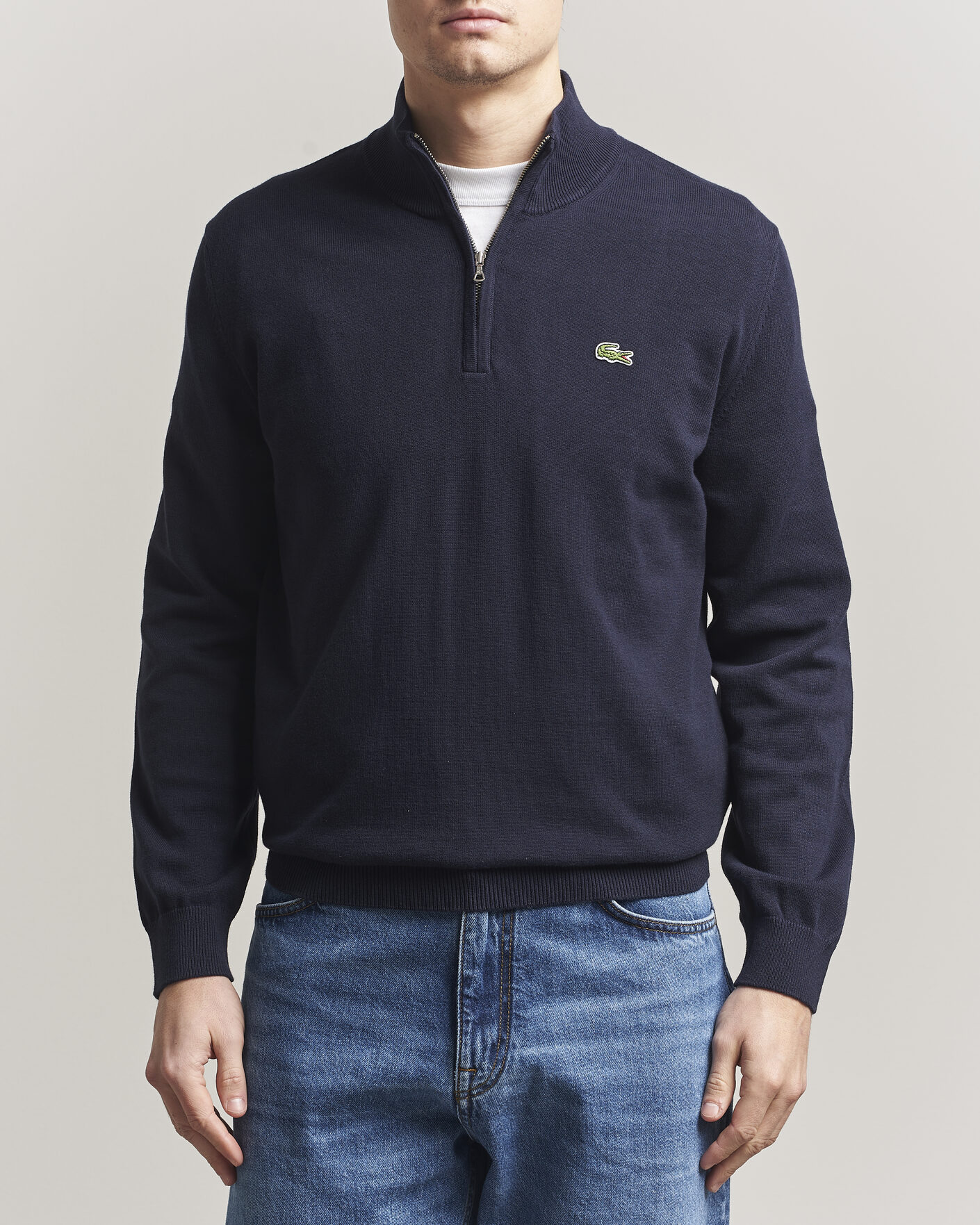 Herren | Pullover | Lacoste | Cotton Knitted Half Zip Navy Blue
