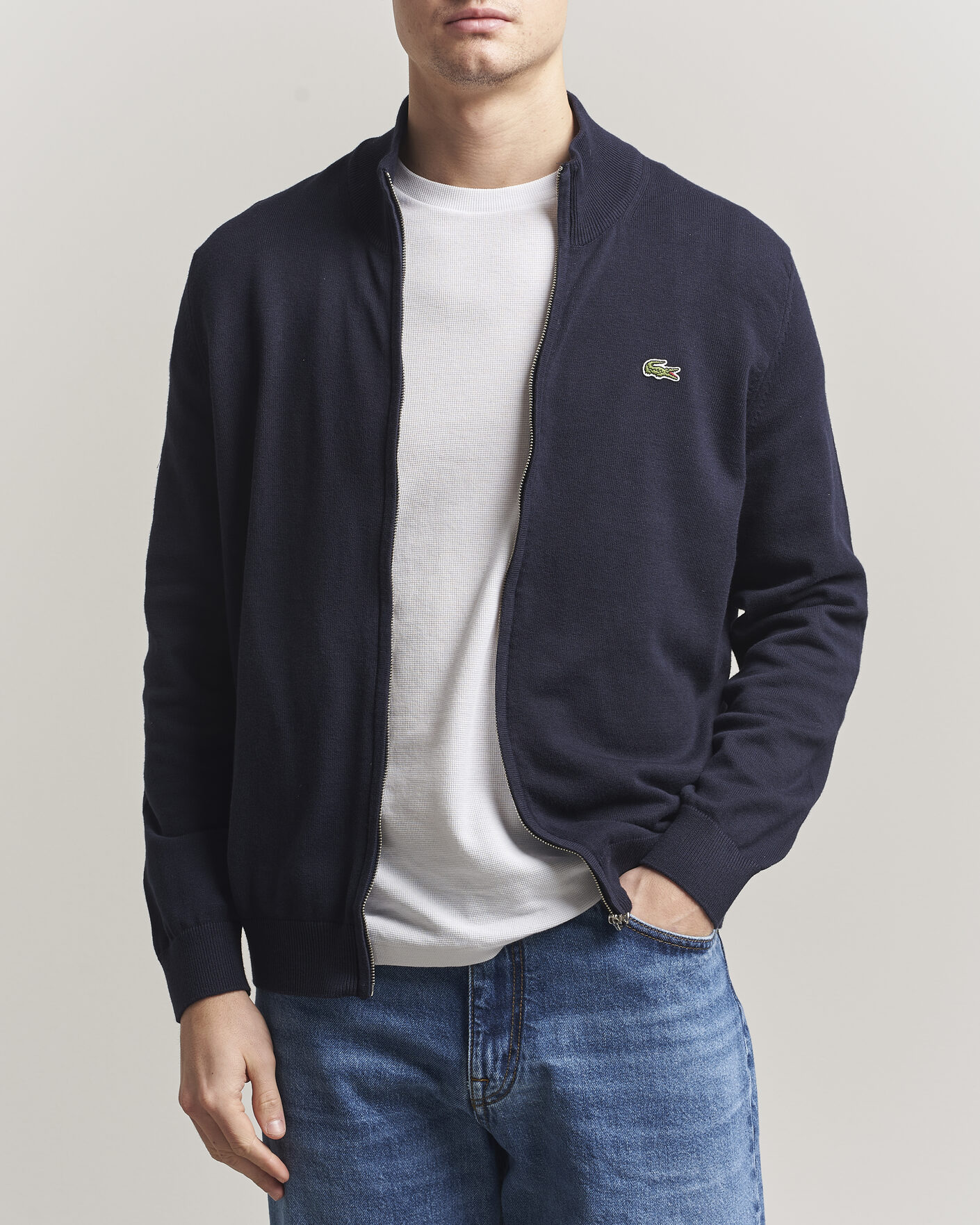 Herren | Pullover | Lacoste | Cotton Knitted Full Zip Navy Blue
