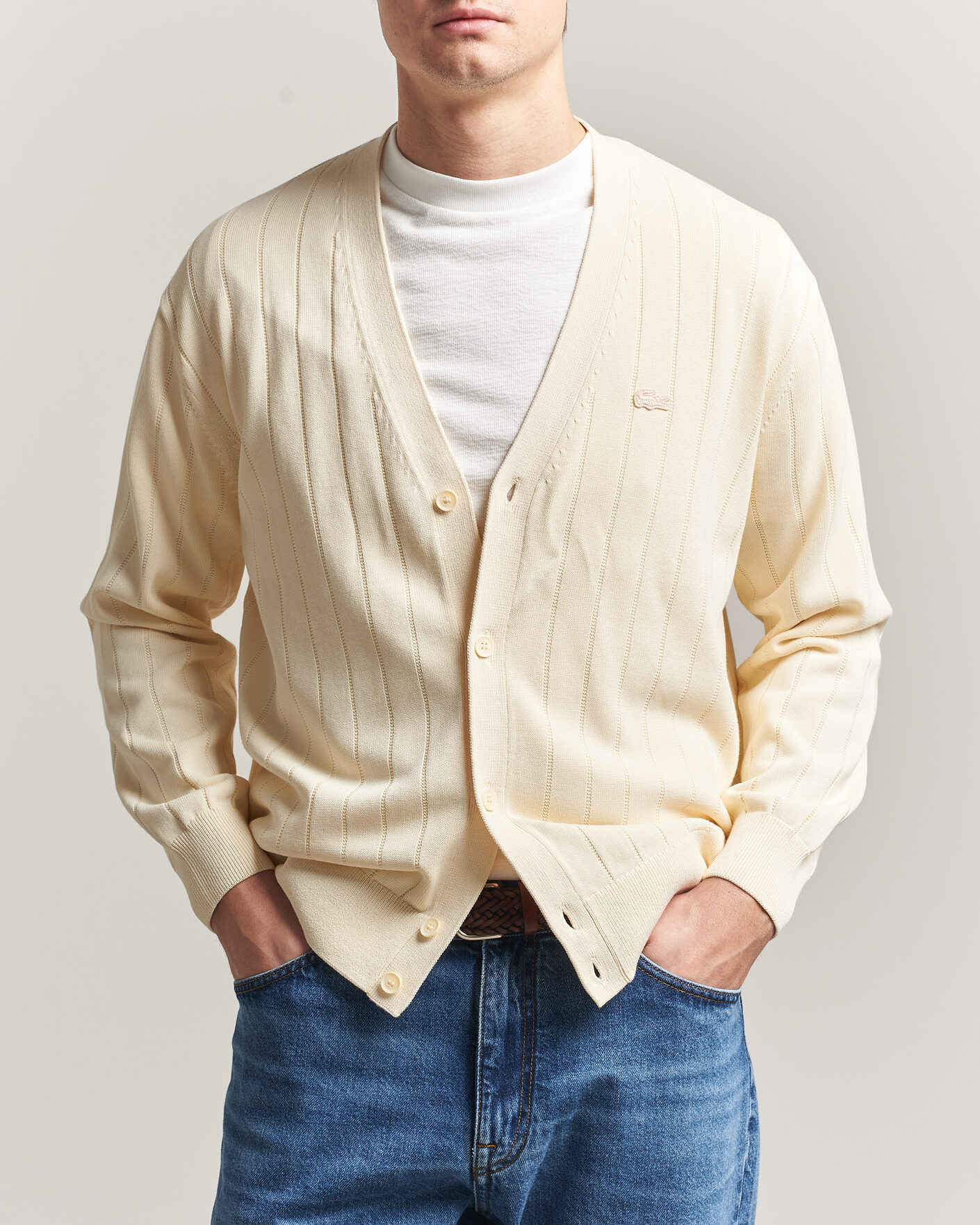 Herren | Pullover | Lacoste | Cotton Structured Knitted Cardigan Naturel Clair