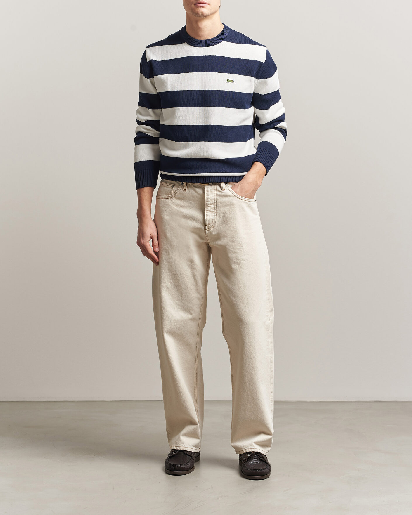Herren | Pullover | Lacoste | Cotton Knitted Striped Sweater Navy Blue/Flour