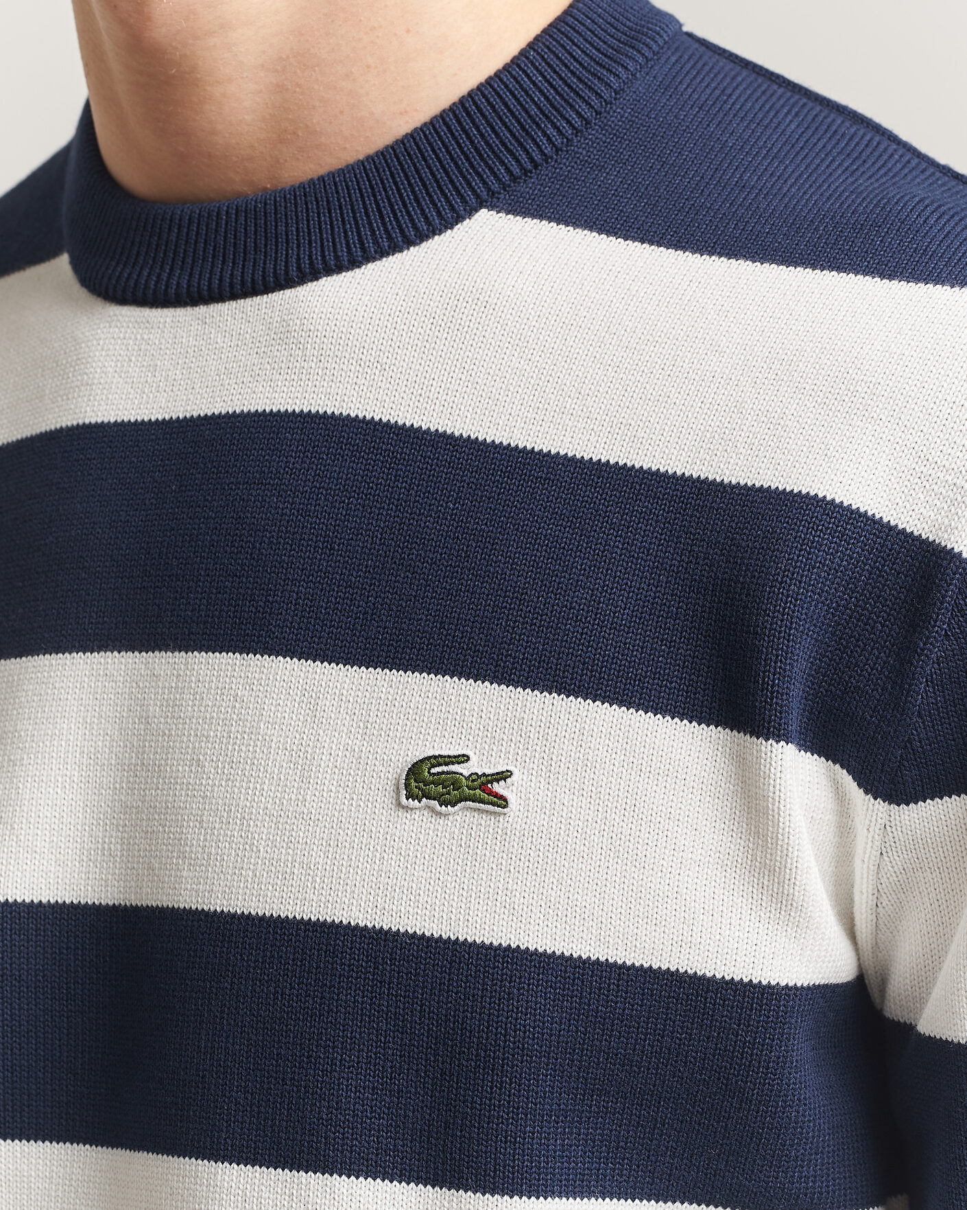 Herren | Pullover | Lacoste | Cotton Knitted Striped Sweater Navy Blue/Flour