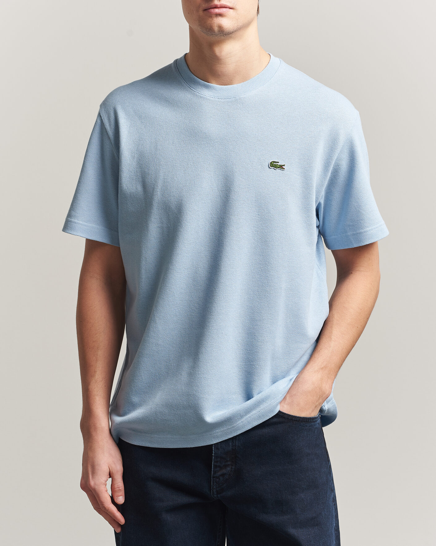 Herren | T-Shirts | Lacoste | Cotton/Linen Pique T-Shirt Light Blue