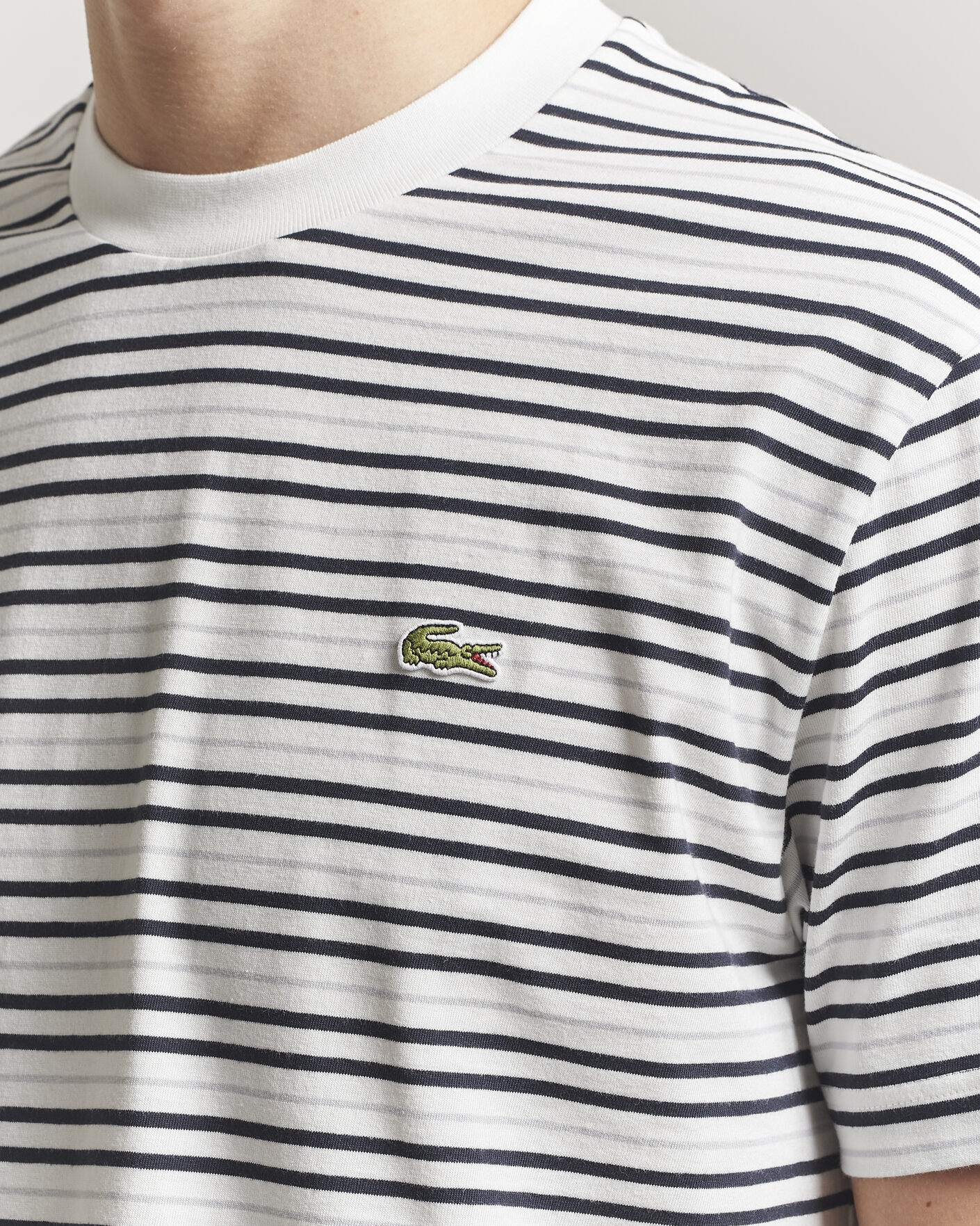 Herren | T-Shirts | Lacoste | Cotton Striped T-Shirt Blackbird/Flour